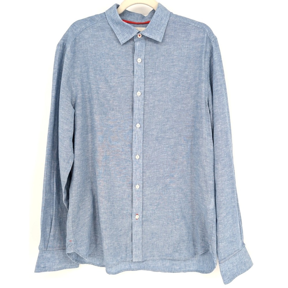 Boden‎ Mens Blue Linen Cotton Button Front Shirt Large Casual Coastal Preppy